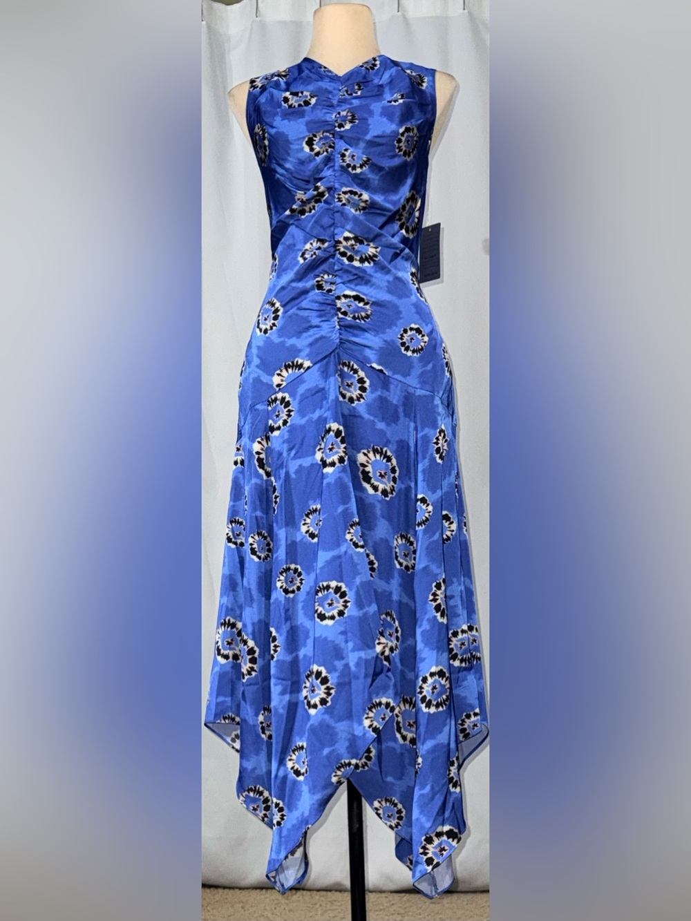 Melloday Blue Print Handkerchief Hem Dress
